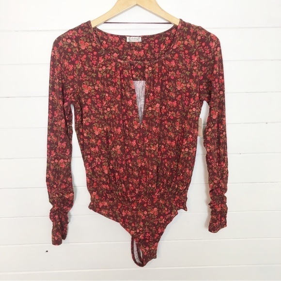 Free People Intimately Kaya Floral Bodysuit Keyhole in Chocolate Combo - Picture 2 of 7